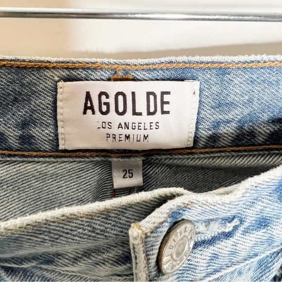 Agolde Riley High Rise Straight Crop Jeans Zephyr Wash Frayed Hem Size 25 - Picture 10 of 15